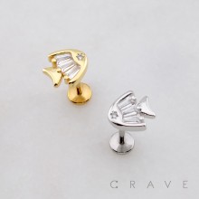 AQUATIC GLUB GLUB FISH CZ STUD THREADLESS (PUSH IN) 316L SURGICAL STEEL LABRET SET